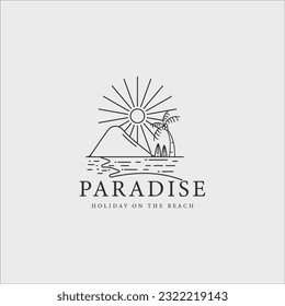 surfing beach logo line art vector illustration template graphic design