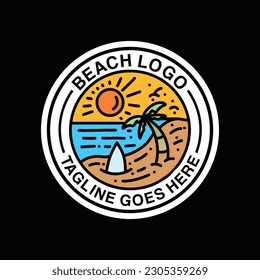 Surfing Beach Logo Vector Graphic Design illustration Badge Emblem Symbol and Icon