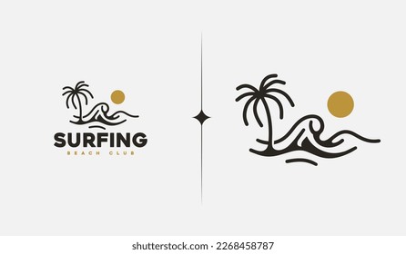 Monolina de Surfing Beach. Símbolo universal creativo premium. Plantilla de logotipo del icono de signo del vector. Ilustración del vector