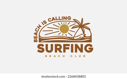 Surfing Beach monoline. Universal creative premium symbol. Vector sign icon logo template. Vector illustration