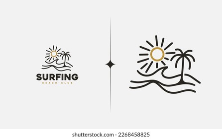 Surfing Beach monoline. Universal creative premium symbol. Vector sign icon logo template. Vector illustration