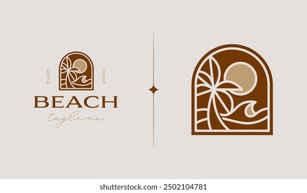 Surfing Beach monoline. Universal creative premium symbol. Vector sign icon logo template. Vector illustration