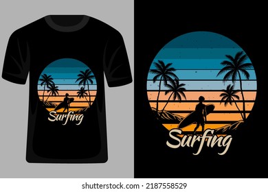 Surfing Beach Retro Vintage T Shirt Design
