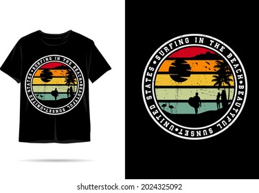 Surfing In Beach Silhouette Tshirt Design