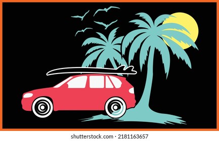Surfing Beach SVG Illustration Design.
