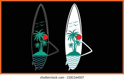 Surfing Beach SVG Illustration Design.