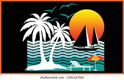 Surfing Beach SVG Illustration Design.