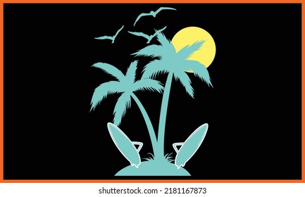 Surfing Beach SVG Illustration Design.