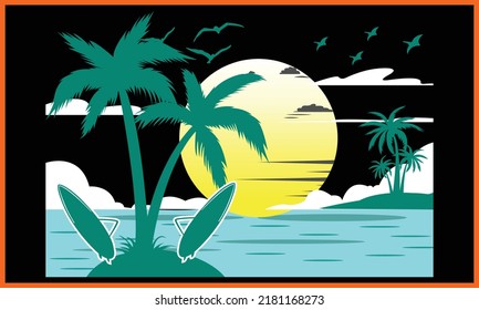 Surfing Beach SVG Illustration Design.