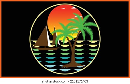 Surfing Beach SVG Illustration Design.
