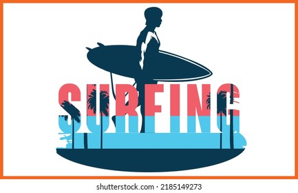 Surfing Beach SVG Illustration T-shirt Design.