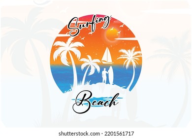 
Surfing beach t shirt design