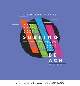 Surfing Beach Typography ocean wave modern lettering t shirt design