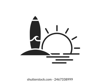 surfing and beach vacation icon. surfboard, sea and sun symbol. isolated vector image for tourism design