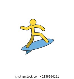 Surfing, beach vacation sports icon in color icon, isolated on white background 