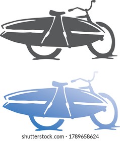 surfing bicycle with surfboard attached, sticker silhouette