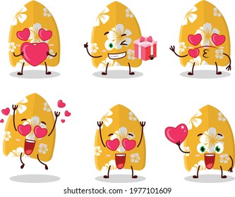 Surfing board cartoon character with love cute emoticon