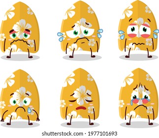 Surfing board cartoon character with sad expression