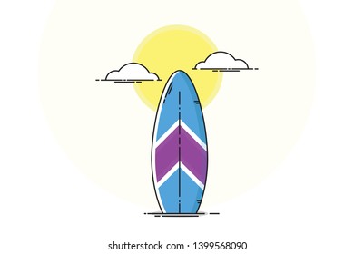 Surfing board flat design, easy to edit, change color and add text