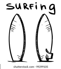 Surfing board. Hand drawing sketch vector illustration