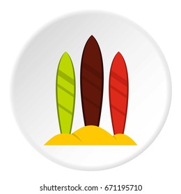 Surfing board icon in flat circle isolated vector illustration for web