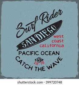 Surfing board illustration. Typography design for apparel,t-shirts,prints.