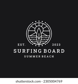 Surfing board logo vector icon illustration hipster vintage retro .