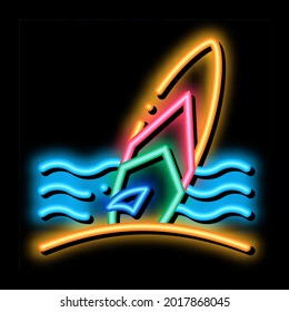 Surfing Board On Seaside neon light sign vector. Glowing bright icon Thailand Tourist Activity Surfing Equipment On Beach sign. transparent symbol illustration