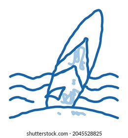 Surfing Board On Seaside sketch icon vector. Hand drawn blue doodle line art Thailand Tourist Activity Surfing Equipment On Beach sign. isolated symbol illustration