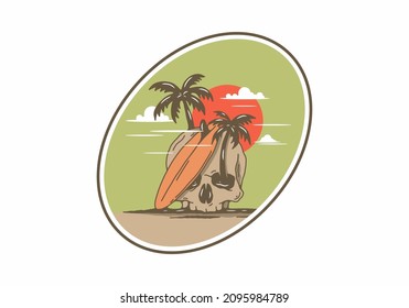 Surfing board and skull illustration design