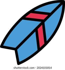 surfing board vector line colour icon