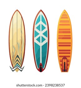 Surfing board vector set. Surfboard summer elements