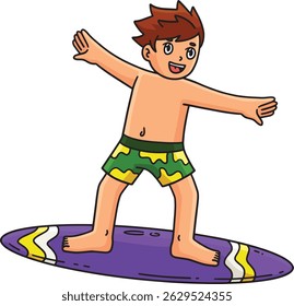 Surfing Boy Cartoon Colored Clipart Illustration 