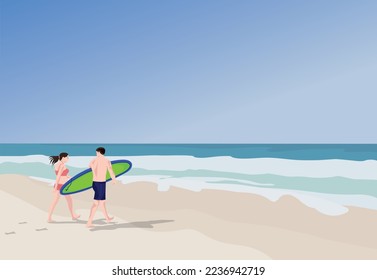 Surfing, Boy and Girl Vector illustrator, Sri Lanka