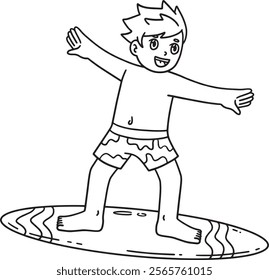 Surfing Boy Isolated Coloring Page for Kids