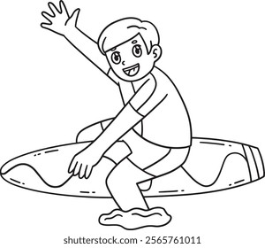 Surfing Boy Sitting on Surfboard Isolated Coloring