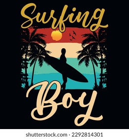 Surfing boy summer surfing graphics tshirt design 