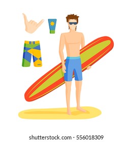 Surfing boy vector illustration