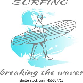 Surfing. Breaking the waves. Summer Concept. Happy vacation card. Template Vector.

