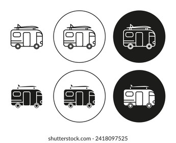 Surfing Bus flat editable icon mark set. Surfing Bus illustration vector with thin stroke