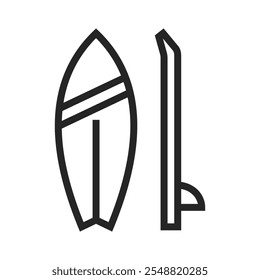 Surfing Bus Icon, Camper Minibus Vector Symbol in Black Filled and Outlined Style.