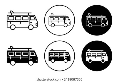 Surfing Bus Vektorsymbol Set Sammlung. Surfbus Outline flach Symbol.