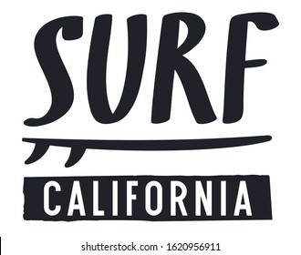 Surfing California artwork for T-shirt Design. Vector illustration on the theme of surfing and summer vacation