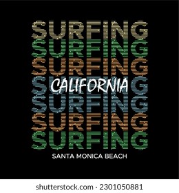 SURFING california coloring typography vector illustration sign t shirt print.