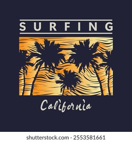 Surfing California graphic t-shirt and apparel design