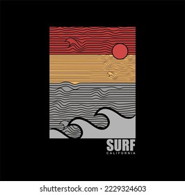 SURFING CALIFORNIA, illustration typography. perfect for t shirt design vector.