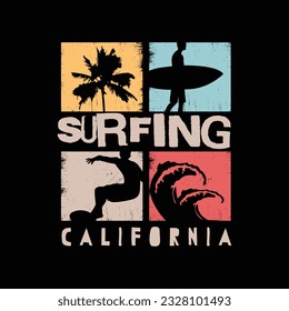 Surfing california Illustration typography for t shirt, poster, logo, sticker, or apparel merchandise.