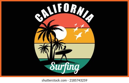 Surfing California Paradise Beach T-Shirts Design.