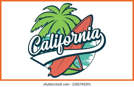 Surfing California Paradise Beach T-Shirts Design.