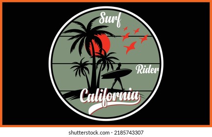 Surfing California Paradise Beach T-Shirts Design.